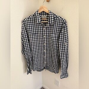 Scotch & Soda blue gingham linen cotton blend long sleeve button down shirt